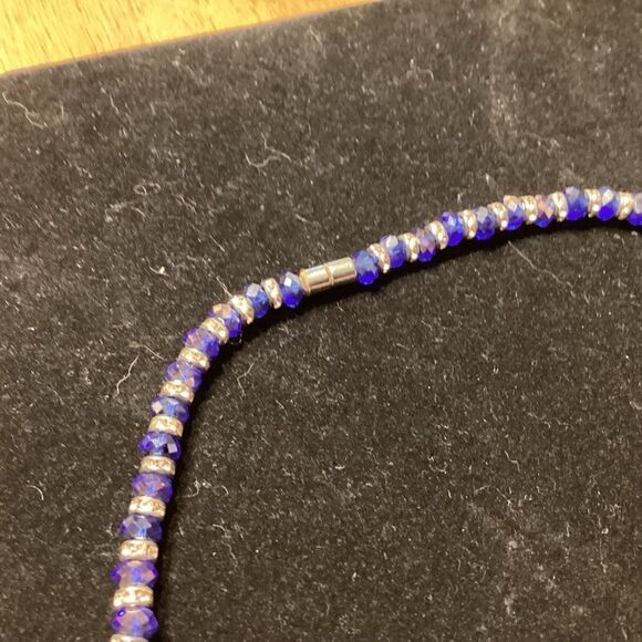 Royal Blue and Silvertone Crystal Necklace - Picture 4 of 5